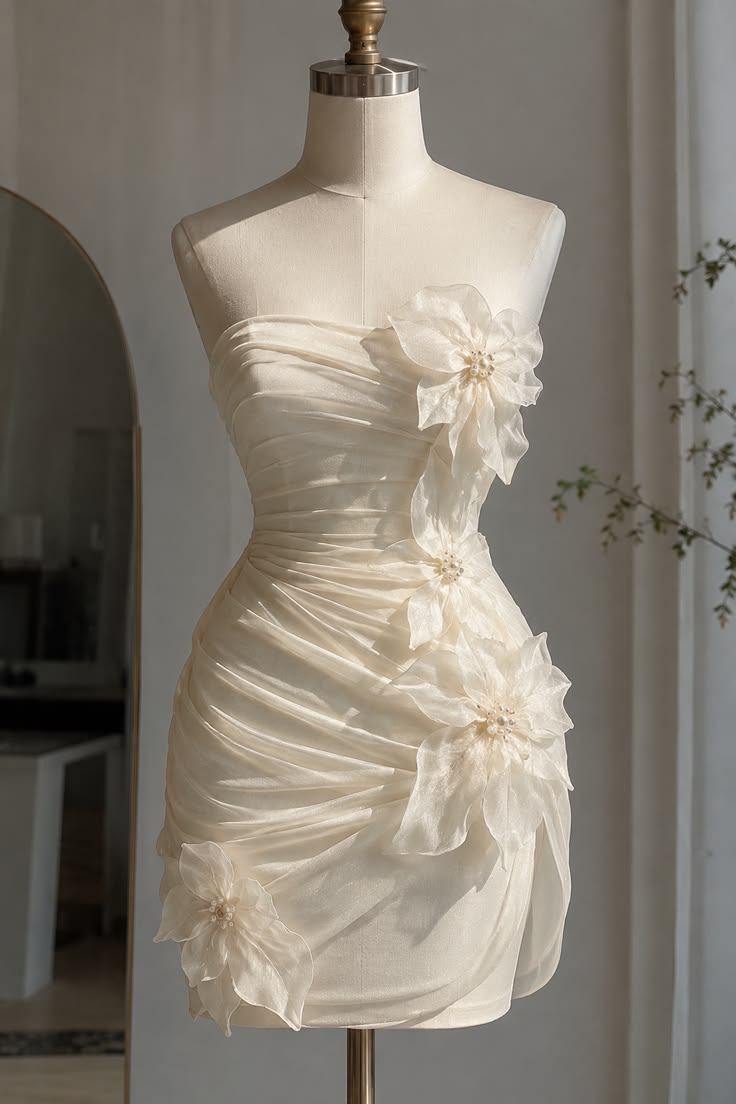 Chic White Short Homecoming Dress Sheath Chiffon Birthday Dress ED10549