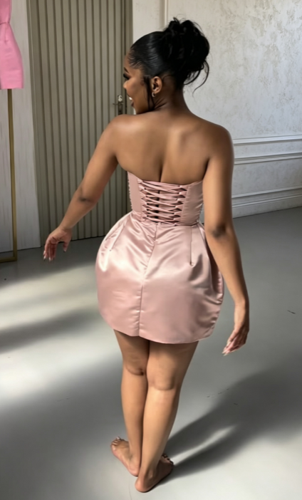 Chic Pink Short Homecoming Dress Sheath Satin Birthday Dress  ED10553