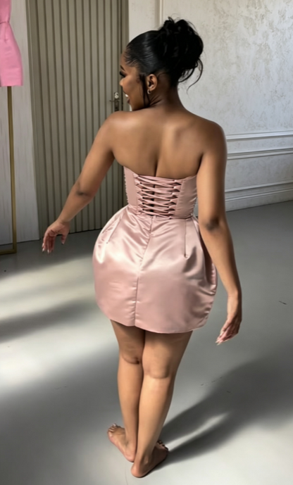 Chic Pink Short Homecoming Dress Sheath Satin Birthday Dress  ED10553