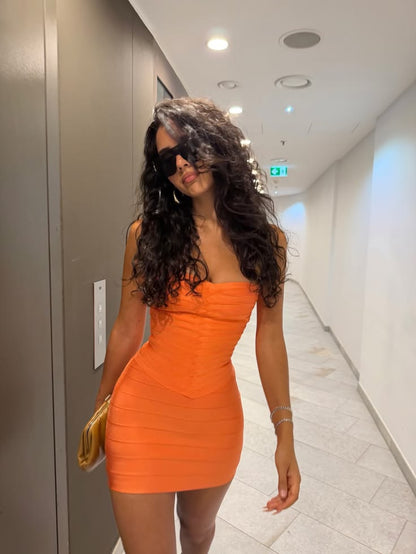 Chic Orange Short Homecoming Dress Sheath Satin Birthday Dress ED10560