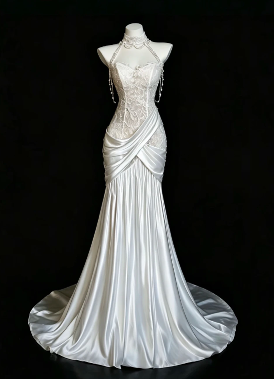 Elegant White Prom Dress Sheath Satin Prom Dress ED10561