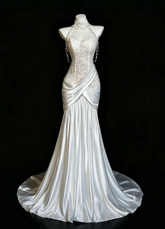 Elegant White Prom Dress Sheath Satin Prom Dress ED10561