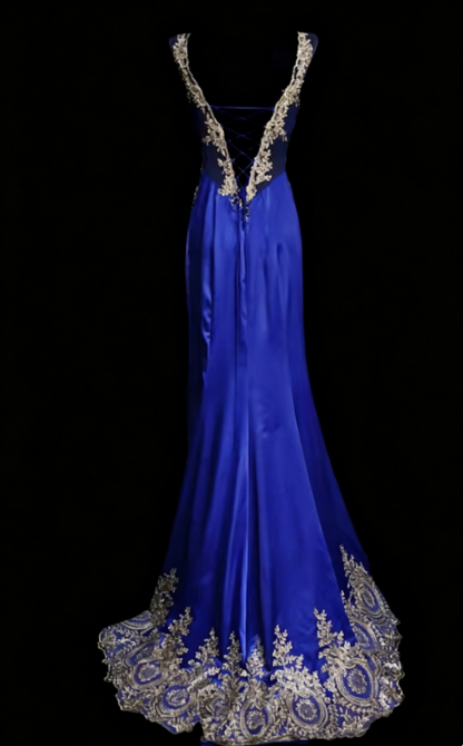 Elegant Blue Prom Dress Sheath Satin Prom Dress ED10562
