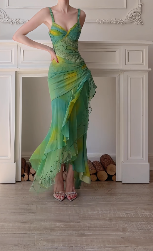 Elegant Green Prom Dress Sheath Chiffon Prom Dress ED10563