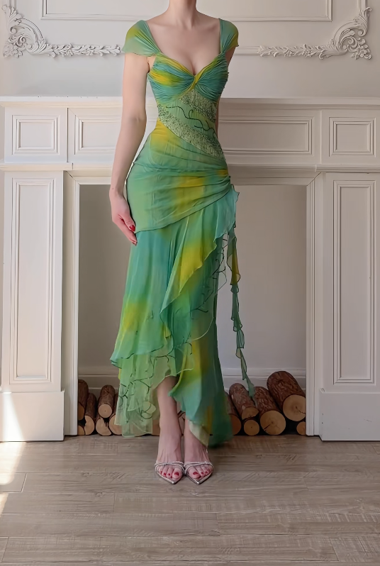 Elegant Green Prom Dress Sheath Chiffon Prom Dress ED10563