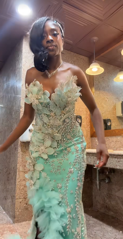 Elegant Green Prom Dress Sheath Tulle Beaded Long Evening Dress  ED10566