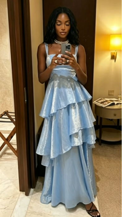 Elegant Blue Prom Dress A-Line Satin Long Evening Dress  ED10567