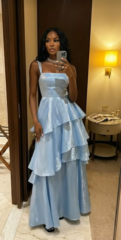Elegant Blue Prom Dress A-Line Satin Long Evening Dress  ED10567