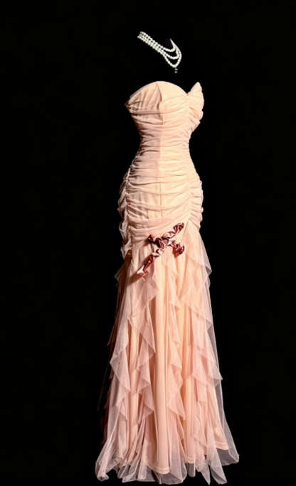 Elegant Pink Prom Dress Sheath Chiffon Long Evening Dress  ED10572