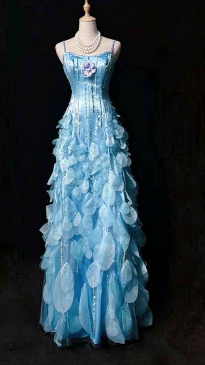 Elegant Blue Prom Dress Sheath Satin Long Evening Dress ED10574
