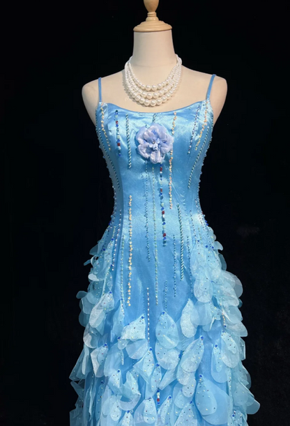 Elegant Blue Prom Dress Sheath Satin Long Evening Dress ED10574