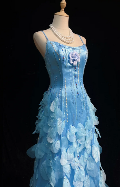 Elegant Blue Prom Dress Sheath Satin Long Evening Dress ED10574