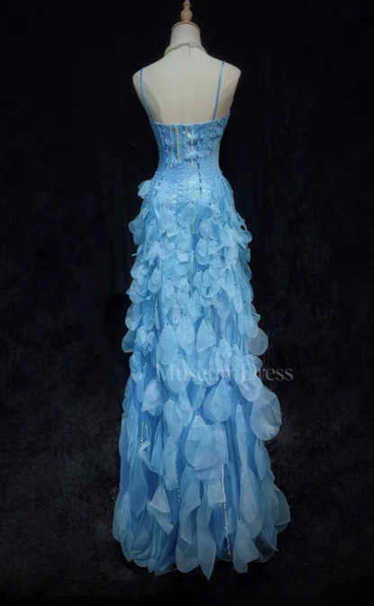 Elegant Blue Prom Dress Sheath Satin Long Evening Dress ED10574