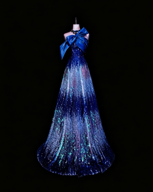 Elegant Navy Blue Prom Dress Sheath Sequins Long Evening Dress ED10575