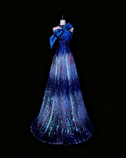 Elegant Navy Blue Prom Dress Sheath Sequins Long Evening Dress ED10575