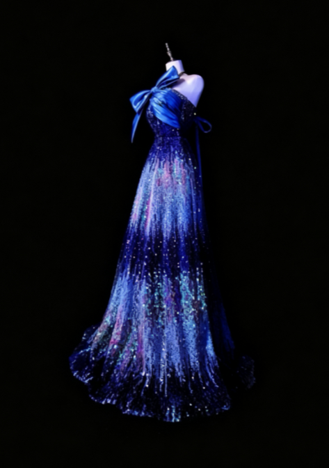Elegant Navy Blue Prom Dress Sheath Sequins Long Evening Dress ED10575