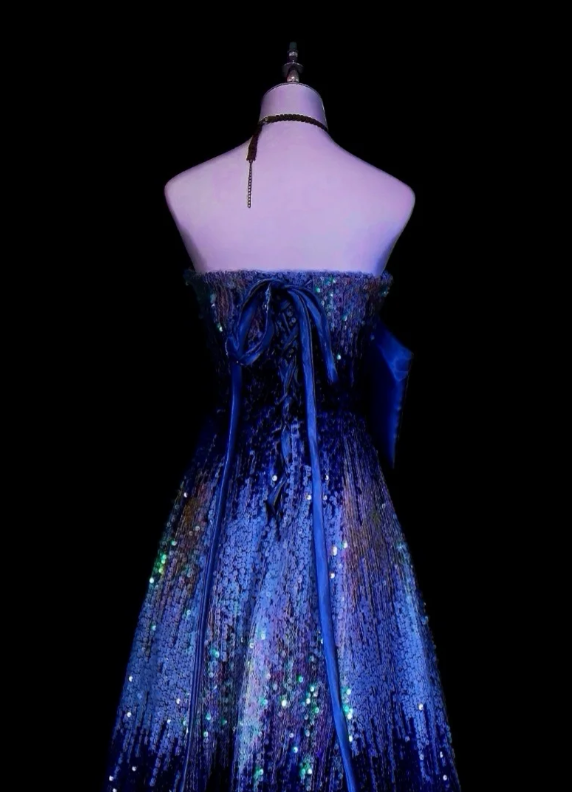 Elegant Navy Blue Prom Dress Sheath Sequins Long Evening Dress ED10575