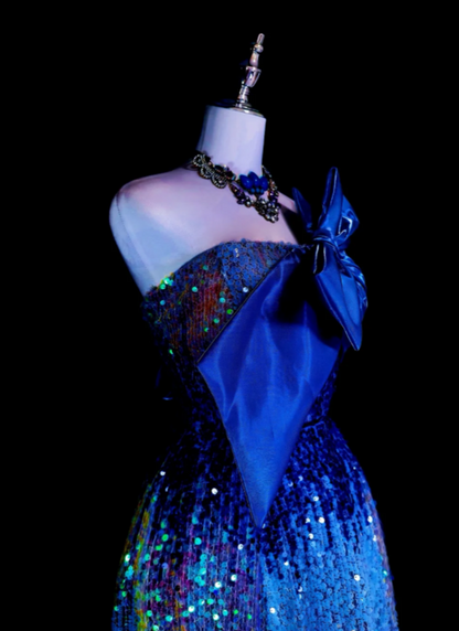 Elegant Navy Blue Prom Dress Sheath Sequins Long Evening Dress ED10575