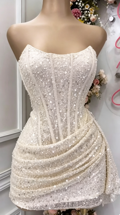 Elegant Ivory Short Homecoming Dress Sheath Sequins Birthday Dress ED10578