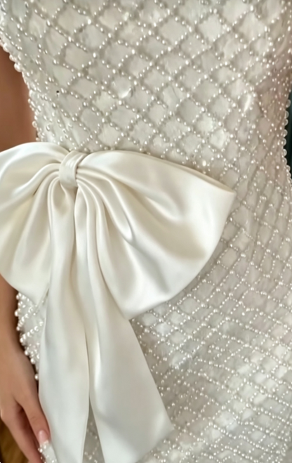 Elegant White Short Homecoming Dress Sheath Satin Beaded Birthday Dress ED10581