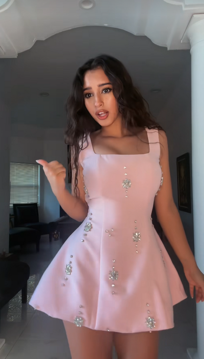 Elegant Pink Short Homecoming Dress A-Line Satin Beaded Birthday Dress ED10582