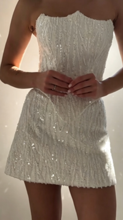 Elegant White Short Homecoming Dress Tulle Sheath Beaded Birthday Dress ED10588