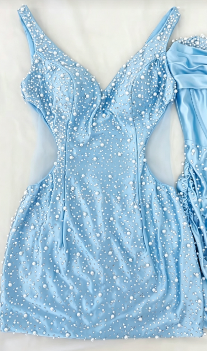 Elegant Blue Short Homecoming Dress Satin Sheath Birthday Dress ED10595