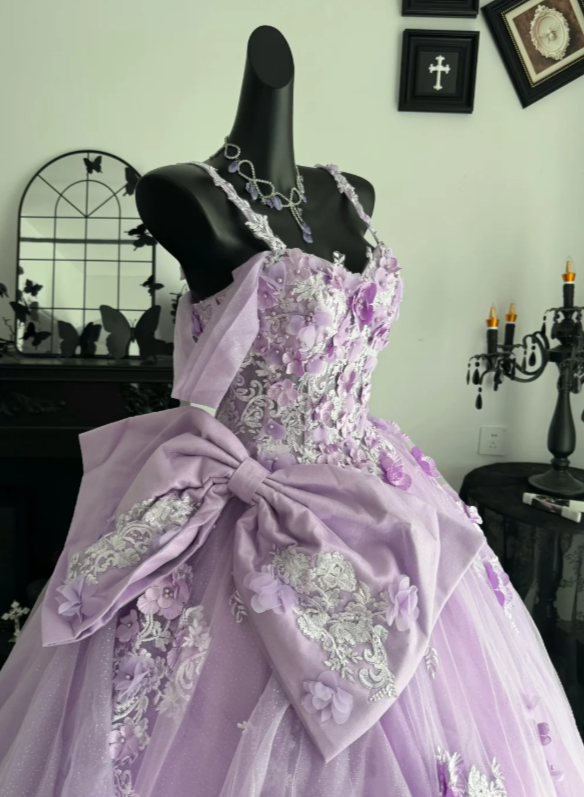 Fairy Lilac Ball Gown Tulle Quinceanera Dress Applique Sweet 16 Dress ED10601