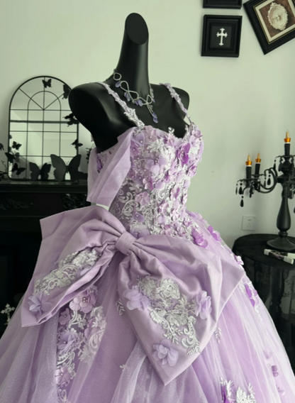 Fairy Lilac Ball Gown Tulle Quinceanera Dress Applique Sweet 16 Dress ED10601