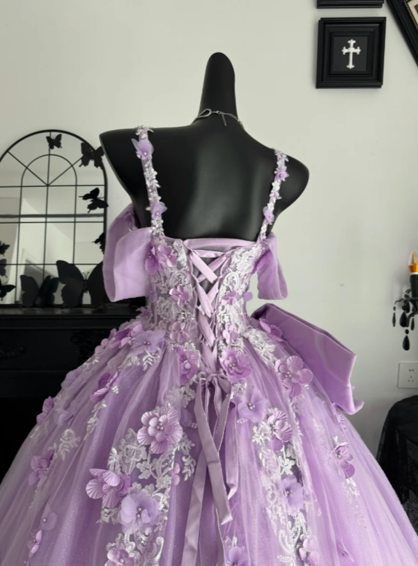 Fairy Lilac Ball Gown Tulle Quinceanera Dress Applique Sweet 16 Dress ED10601