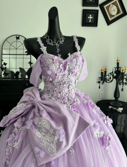 Fairy Lilac Ball Gown Tulle Quinceanera Dress Applique Sweet 16 Dress ED10601