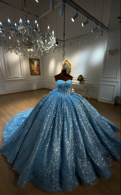 Fairy Blue Ball Gown Tulle Quinceanera Dress Applique Sweet 16 Dress ED10602