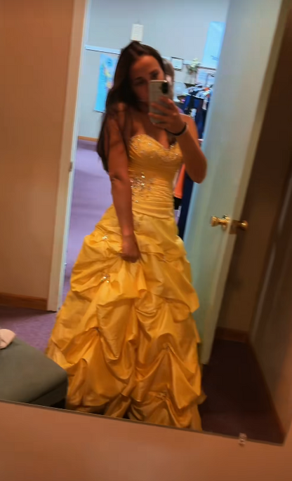 Fairy Yellow Ball Gown Satin Quinceanera Dress Beaded Sweet 16 Dress ED10603