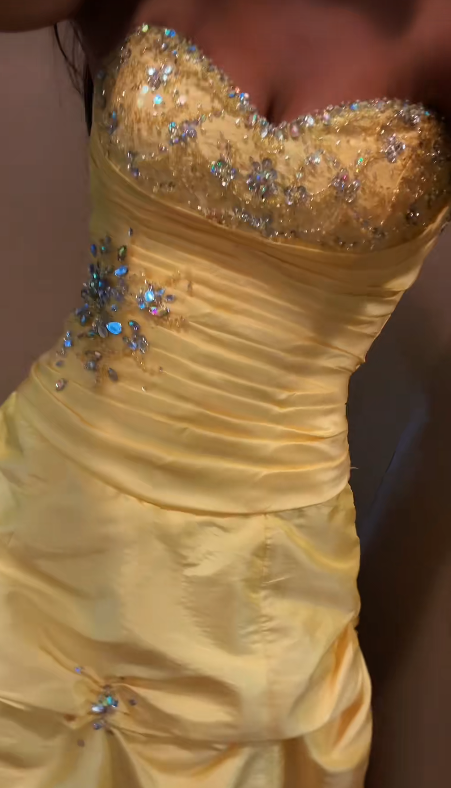 Fairy Yellow Ball Gown Satin Quinceanera Dress Beaded Sweet 16 Dress ED10603
