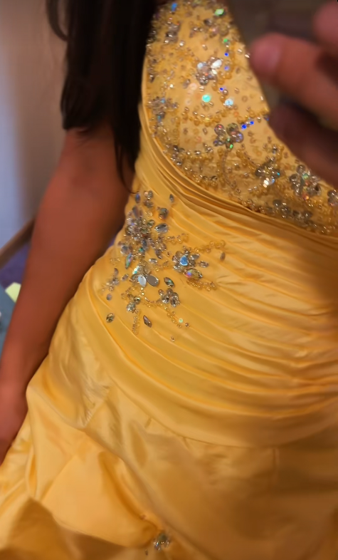 Fairy Yellow Ball Gown Satin Quinceanera Dress Beaded Sweet 16 Dress ED10603
