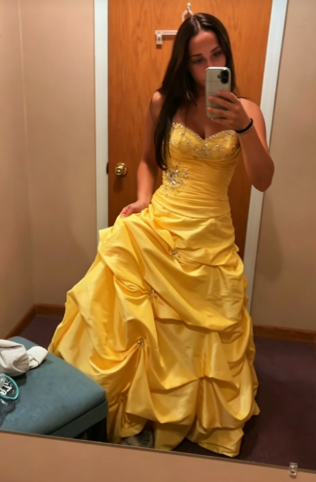 Fairy Yellow Ball Gown Satin Quinceanera Dress Beaded Sweet 16 Dress ED10603