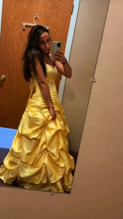 Fairy Yellow Ball Gown Satin Quinceanera Dress Beaded Sweet 16 Dress ED10603