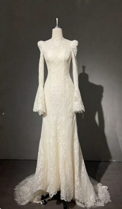 Modest Ivory Sheath Lace Wedding Dress for Brides ED10608