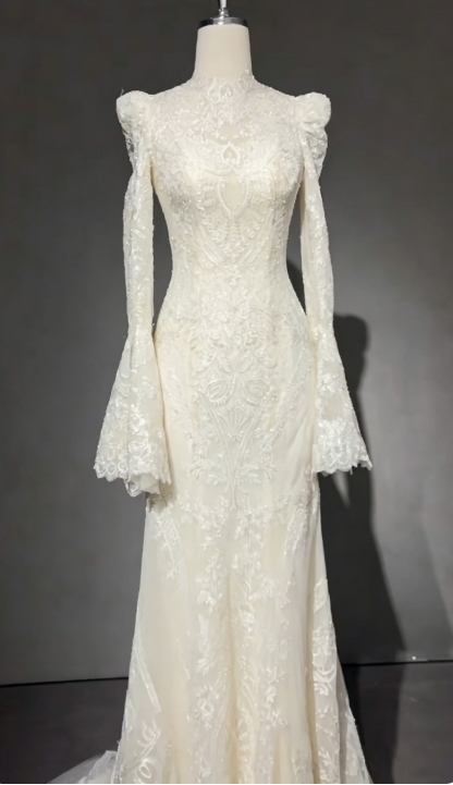 Modest Ivory Sheath Lace Wedding Dress for Brides ED10608
