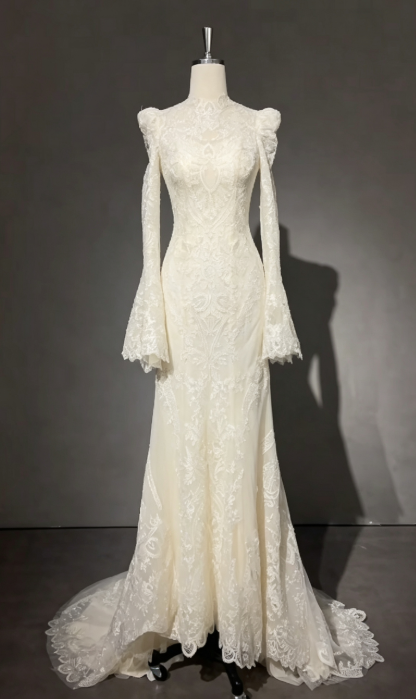 Modest Ivory Sheath Lace Wedding Dress for Brides ED10608
