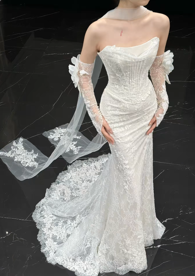 Modest White Sheath Lace Wedding Dress for Brides ED10609