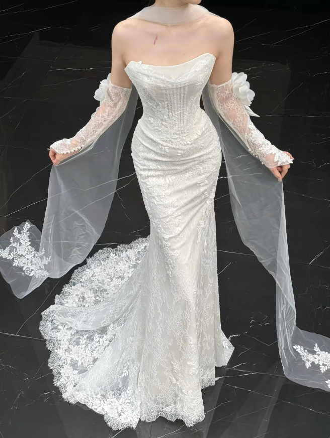 Modest White Sheath Lace Wedding Dress for Brides ED10609