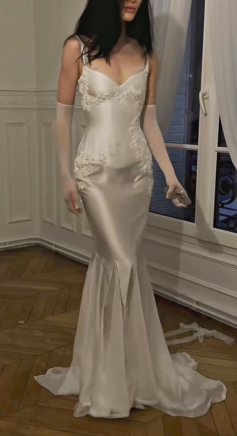 Modest White Sheath Satin Wedding Dress for Brides ED10610