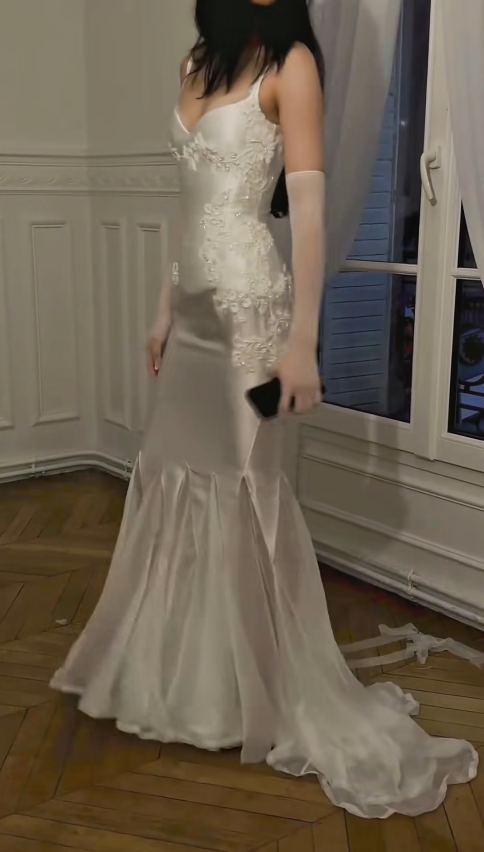Modest White Sheath Satin Wedding Dress for Brides ED10610