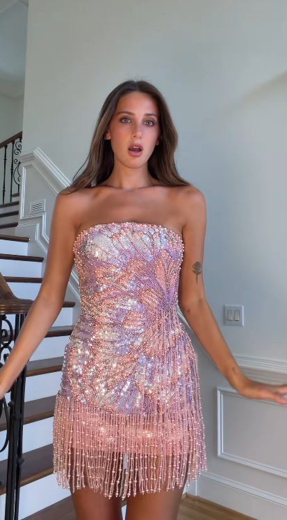 Fashion Pink Short Birthday Party Dress Sheath Sequins Homecoming Dress ED10655