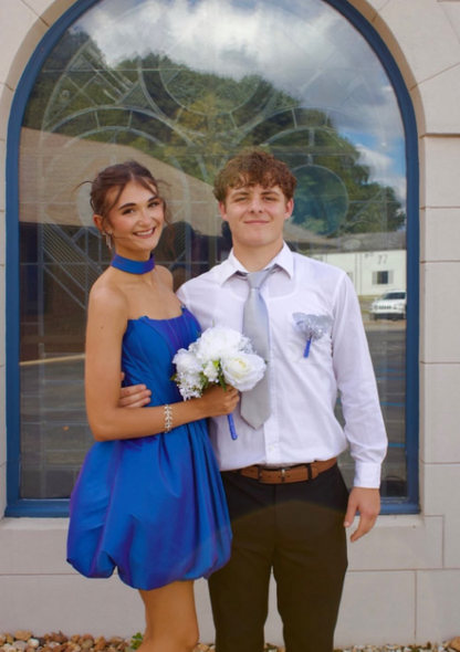 Fashion Blue Short Birthday Party Dress A-Line Satin Homecoming Dress ED10656
