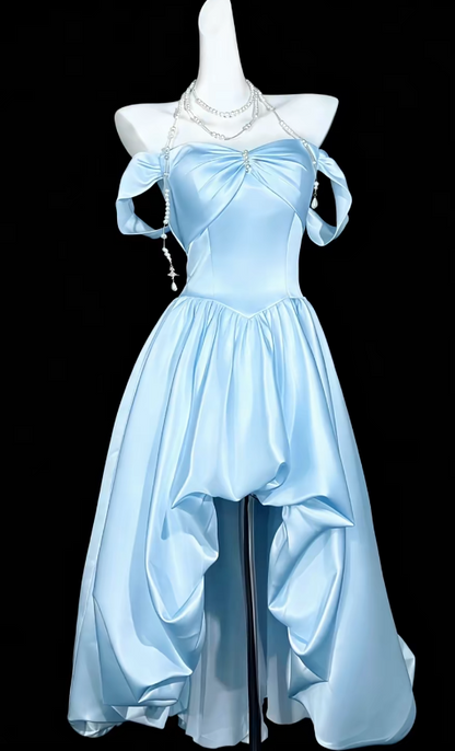 Fashion Blue Short Birthday Party Dress A-Line Satin Homecoming Dress ED10658