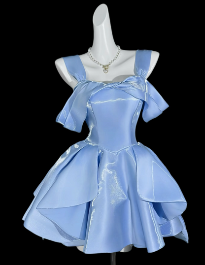Fashion Blue Short Birthday Party Dress A-Line Satin Homecoming Dress ED10659