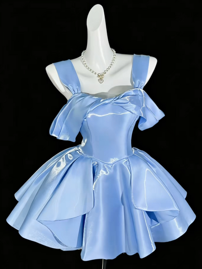 Fashion Blue Short Birthday Party Dress A-Line Satin Homecoming Dress ED10659