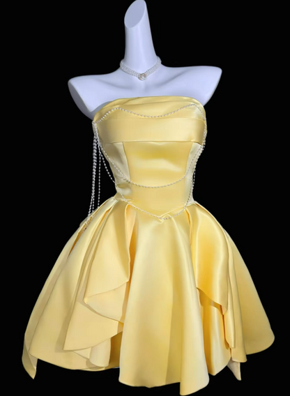 Chic Yellow Short Birthday Party Dress A-Line Satin Homecoming Dress ED10663